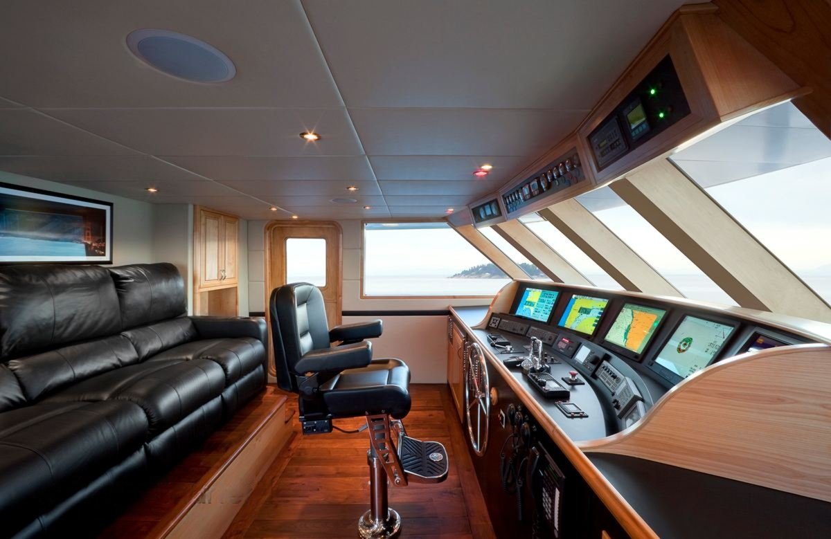 Luxury yacht interior with hardwood flooring